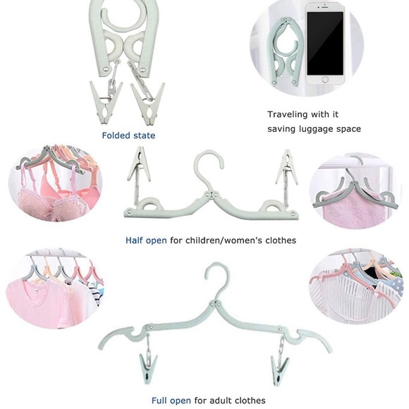 Travel Hangers Folding Hangers with 16 Clips Portable
Clothes Hangers, Non-Slip - Picture 2 of 7
